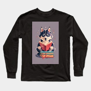 Siberian husky reading book Long Sleeve T-Shirt